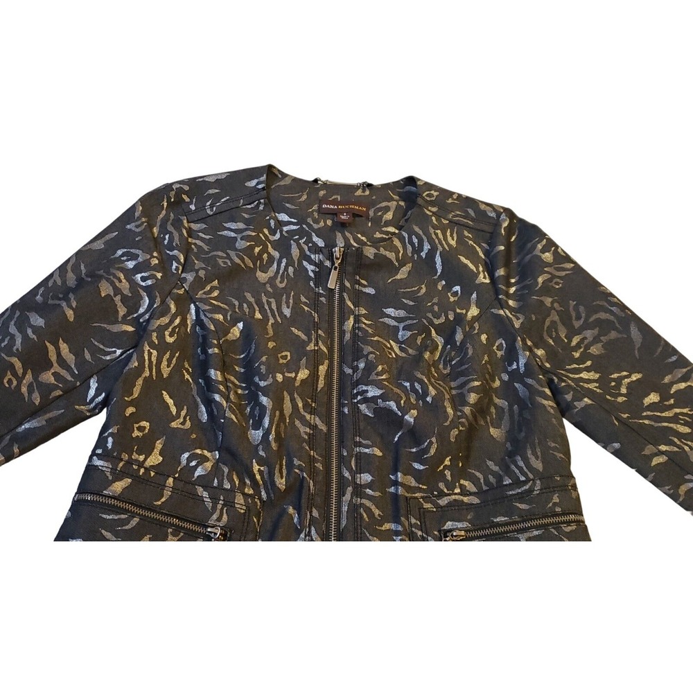 DANA‎ BUCHMAN Women's Size 4 Black Silver Full Zip Jacket with Pockets